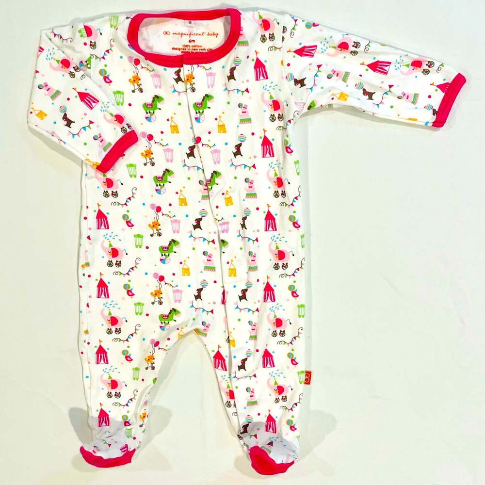 New Magnificent Baby Footie Girls 6M Circus Magnetic Pajamas Sleeper PJs Cotton